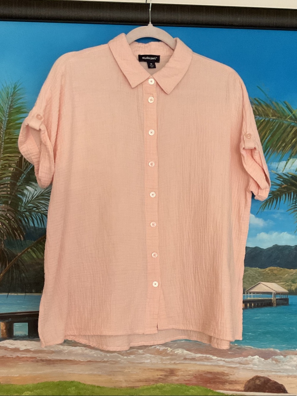 Studio Pale Pink Short-Sleeve Button-Down Shirt
